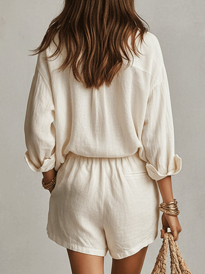 Florentina │ Women's Linen Oversized Shirt And Shorts Two-Piece Set