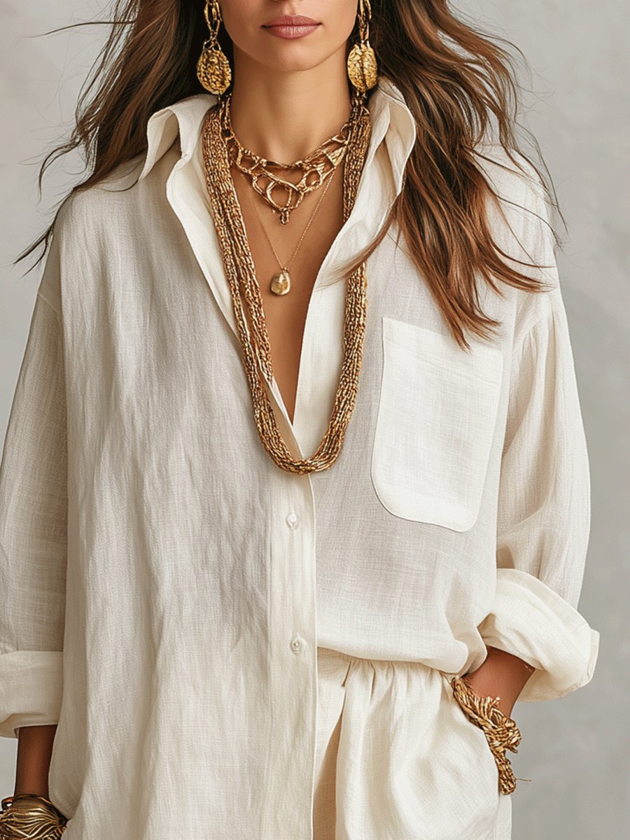 Florentina │ Women's Linen Oversized Shirt And Shorts Two-Piece Set