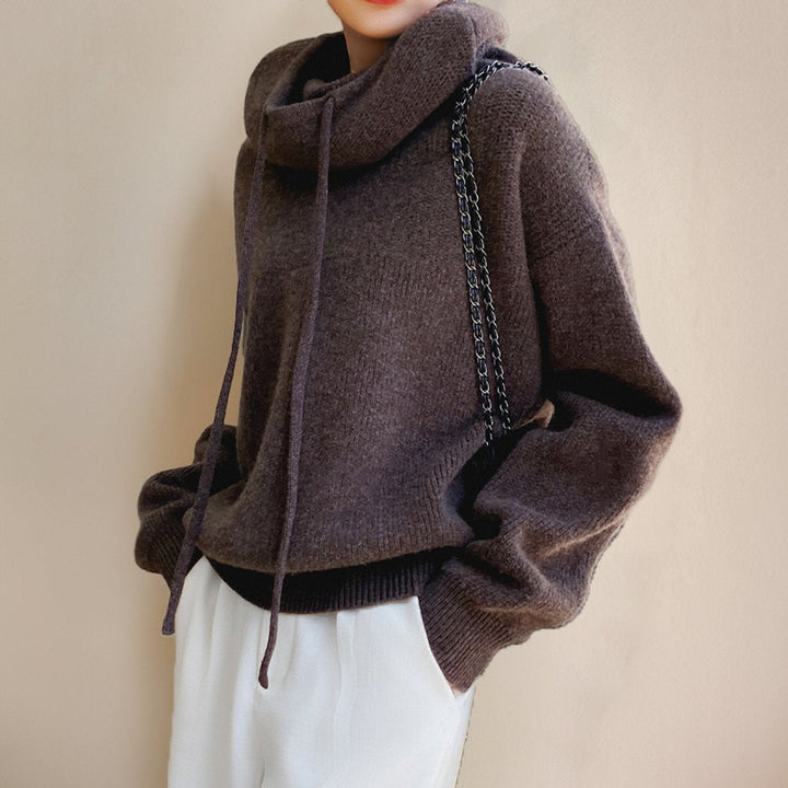 Women's Oversized Merino Wool Hooded Turtleneck Sweater