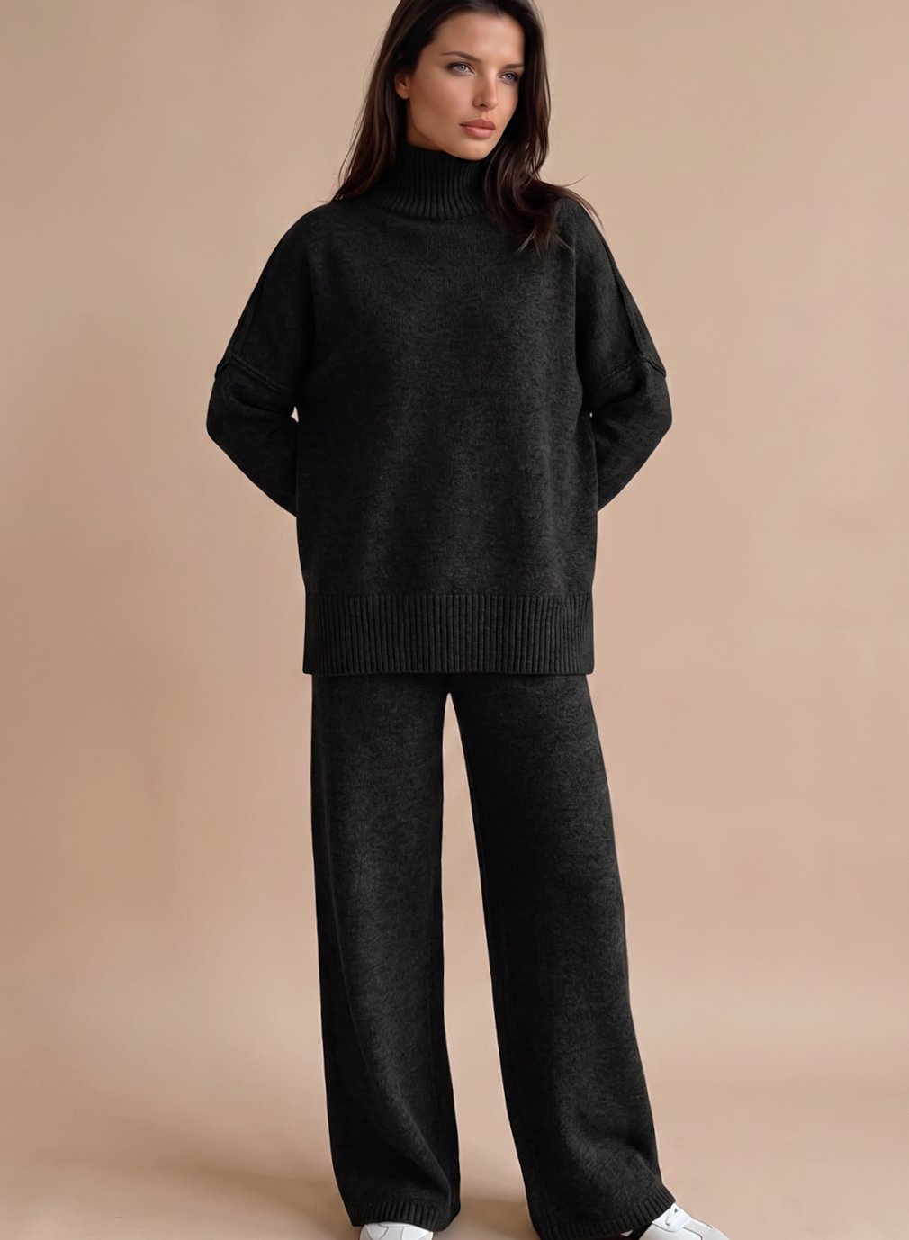 Women's Oversized Turtleneck Knit Wide-Leg Lounge Set