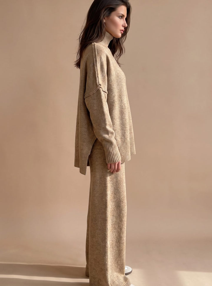 Women's Oversized Turtleneck Knit Wide-Leg Lounge Set