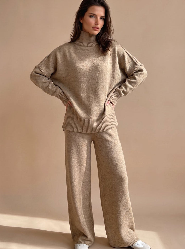 Women's Oversized Turtleneck Knit Wide-Leg Lounge Set