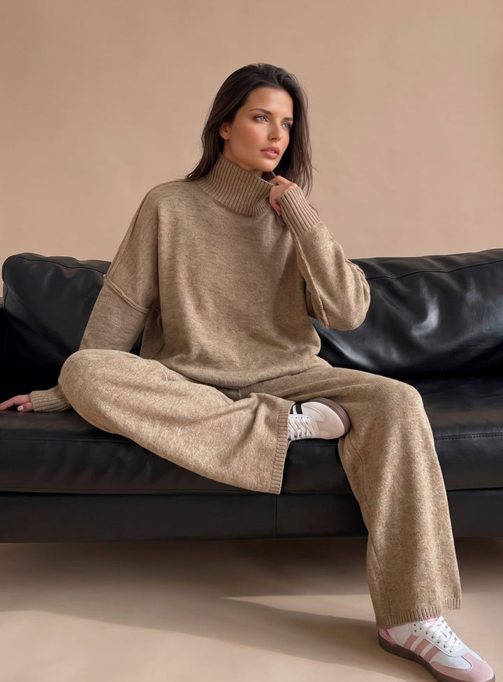 Women's Oversized Turtleneck Knit Wide-Leg Lounge Set