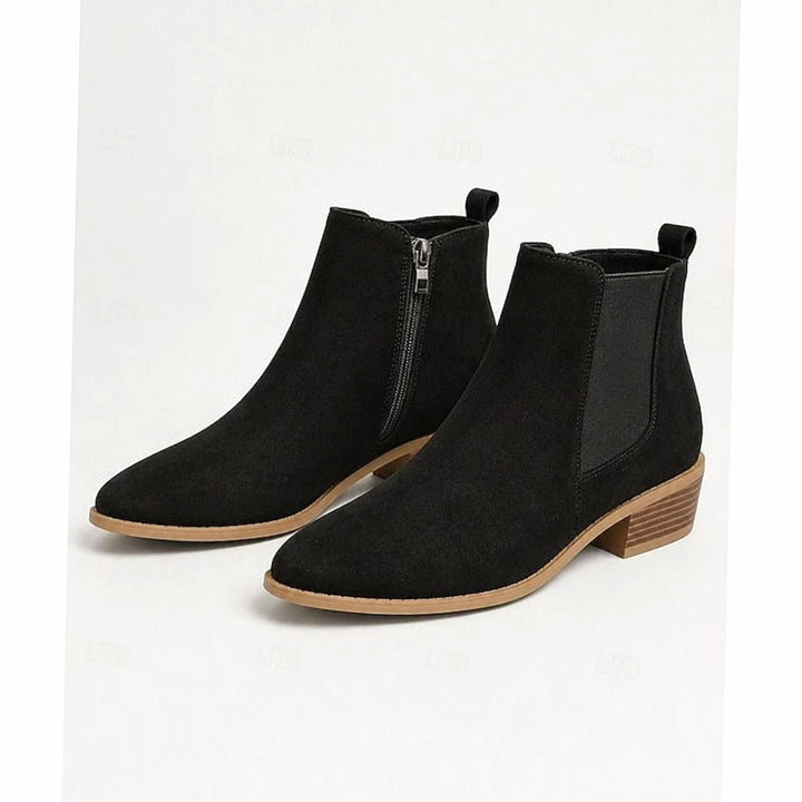 Women's Pointed-Toe Block Heel Side-Zip Chelsea Ankle Boots - Black