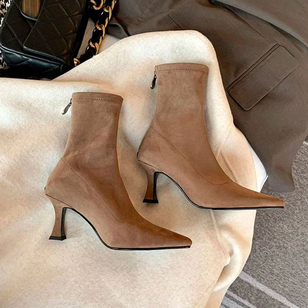 Women's Pointed Toe Kitten Heel Sock Ankle Boots