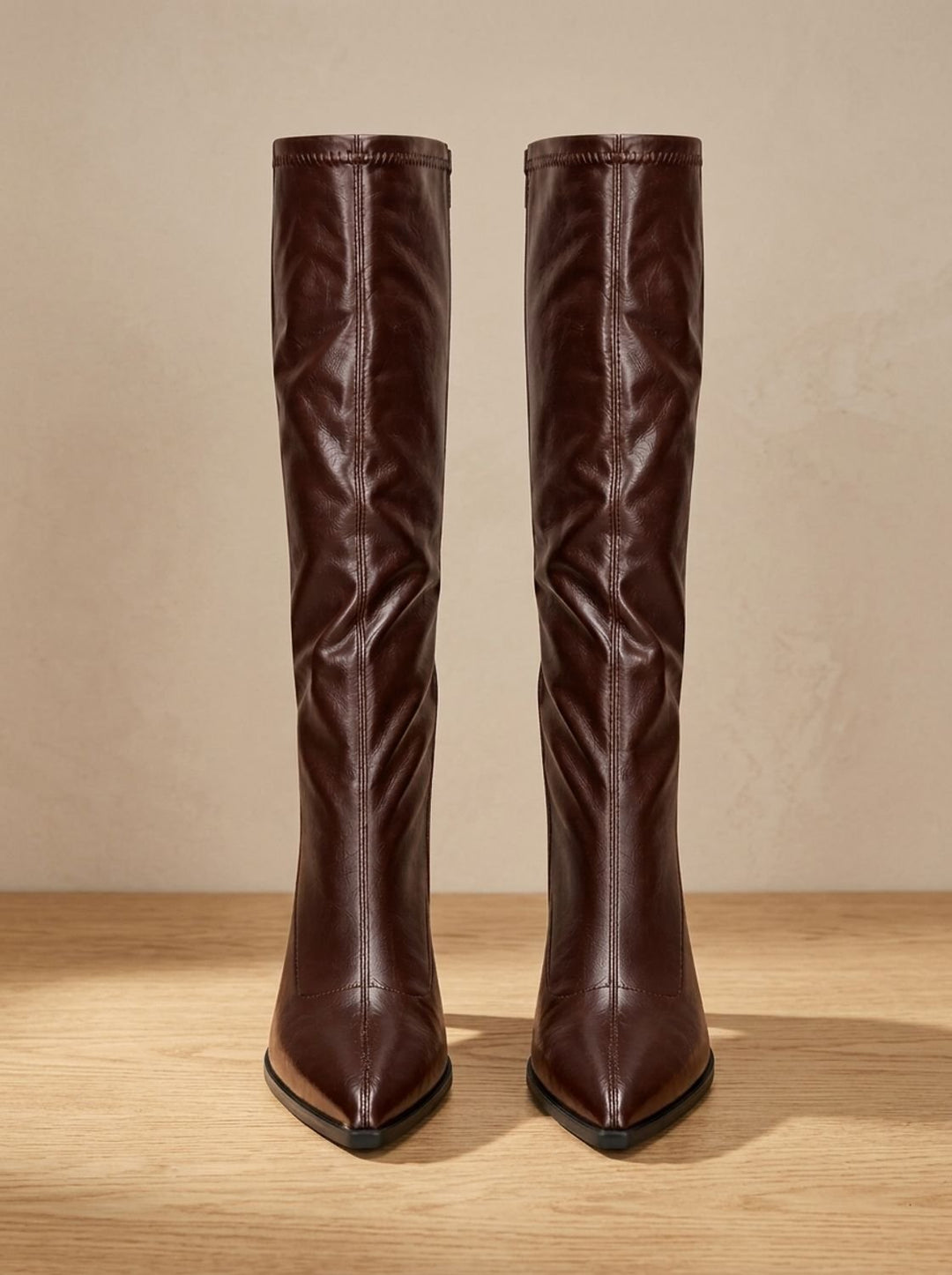 Women's Pointed-Toe Knee High Boots Chunky Block Heel, Black