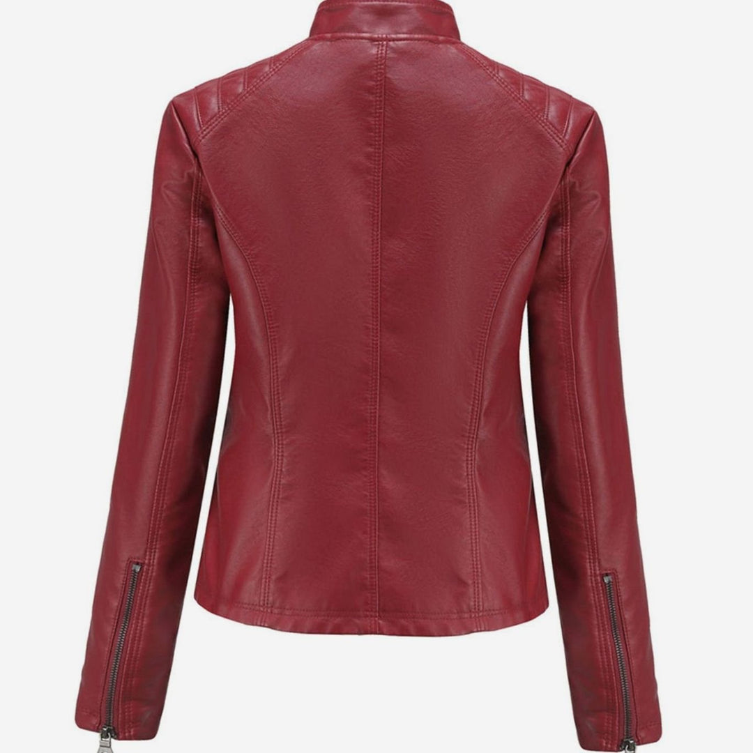Women's Quilted Faux Leather Zip-Up Biker Jacket