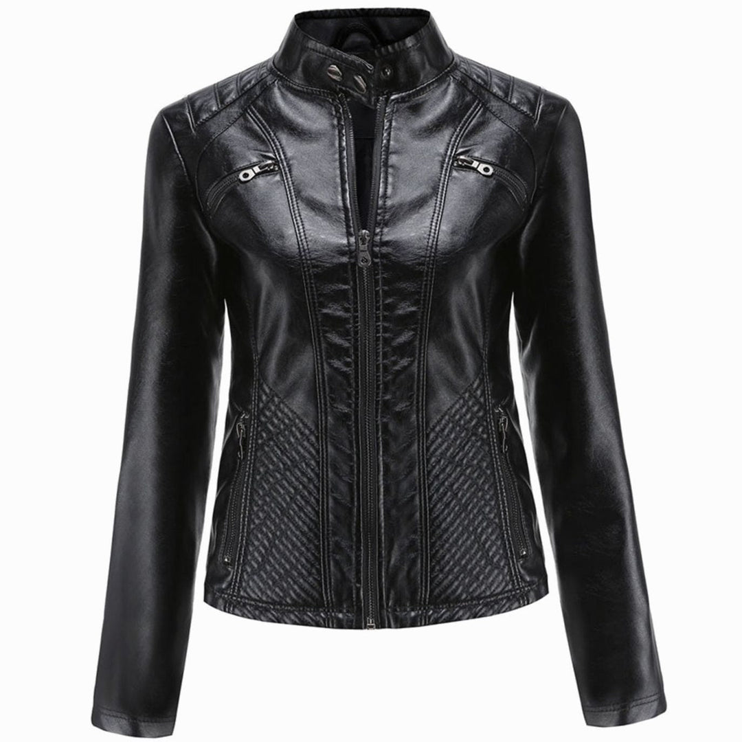 Women's Quilted Faux Leather Zip-Up Biker Jacket