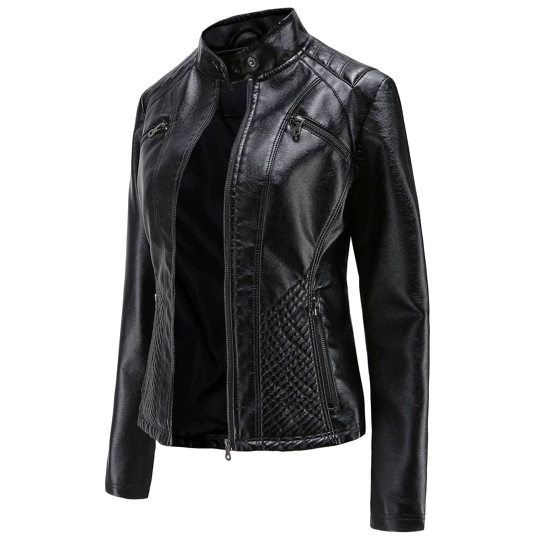 Women's Quilted Faux Leather Zip-Up Biker Jacket