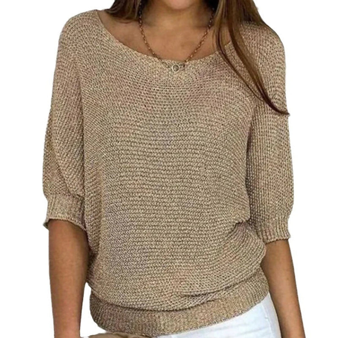 Women's Relaxed Batwing-Sleeve Knit Pullover Sweater - Beige
