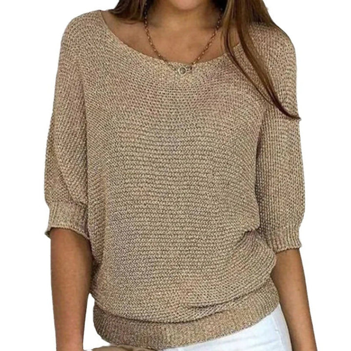Women's Relaxed Batwing-Sleeve Knit Pullover Sweater - Beige
