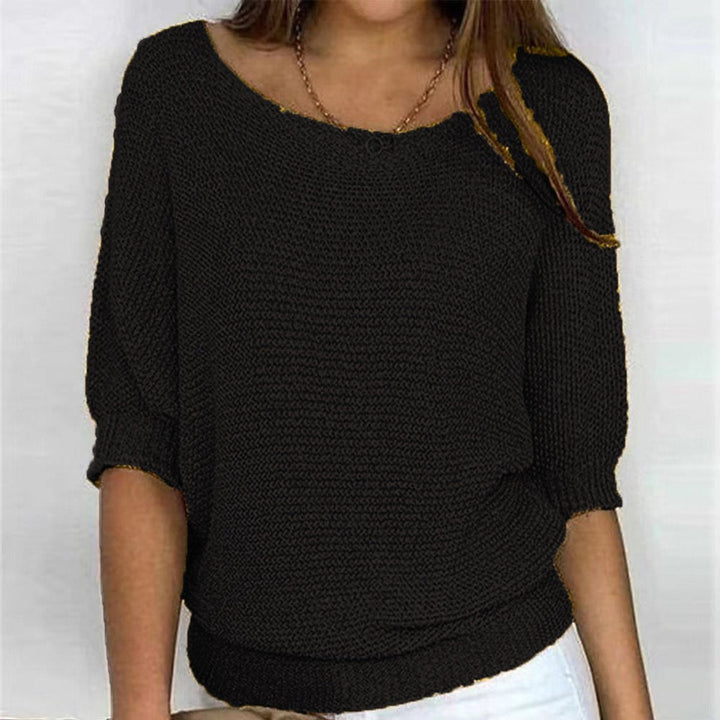 Women's Relaxed Batwing-Sleeve Knit Pullover Sweater - Black