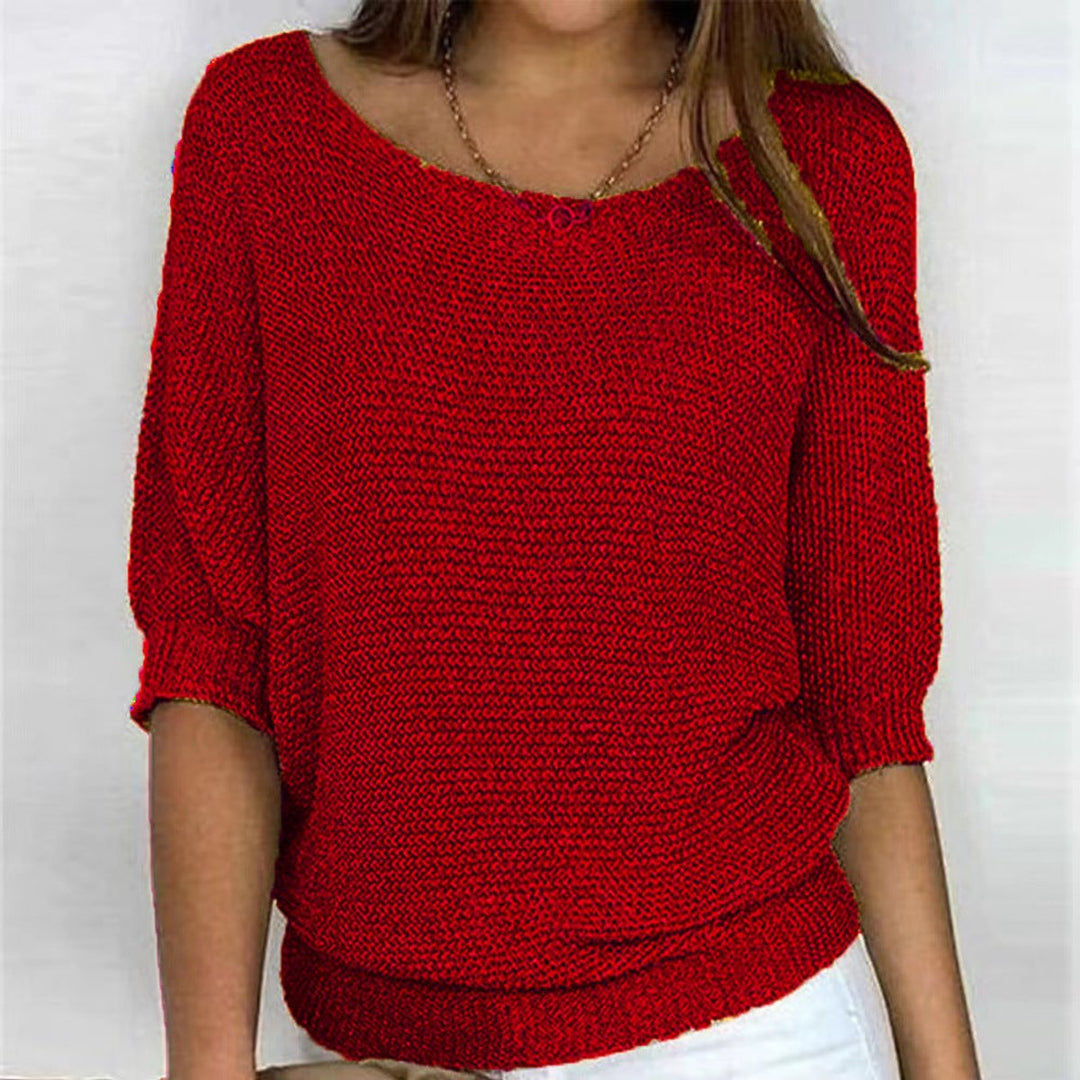 Women's Relaxed Batwing-Sleeve Knit Pullover Sweater - Red
