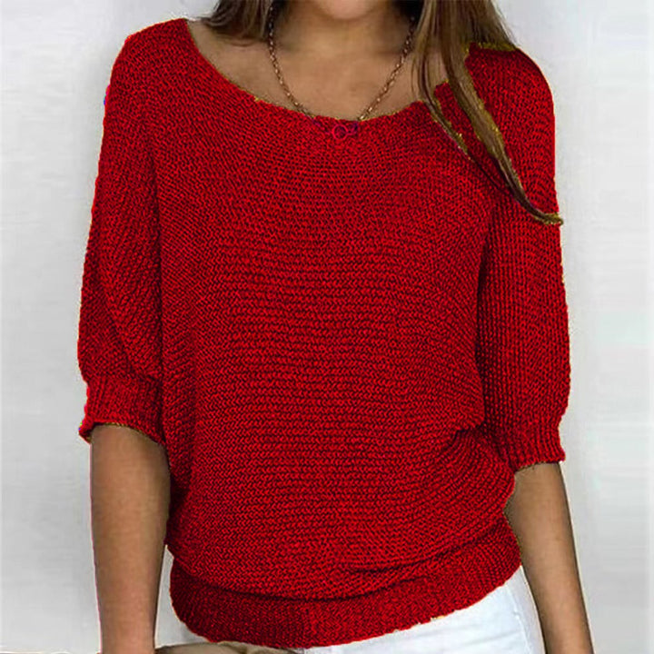 Women's Relaxed Batwing-Sleeve Knit Pullover Sweater - Red
