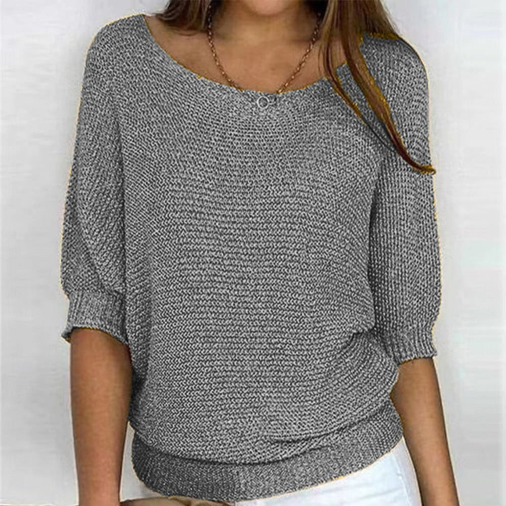 Women's Relaxed Batwing-Sleeve Knit Pullover Sweater - Grey