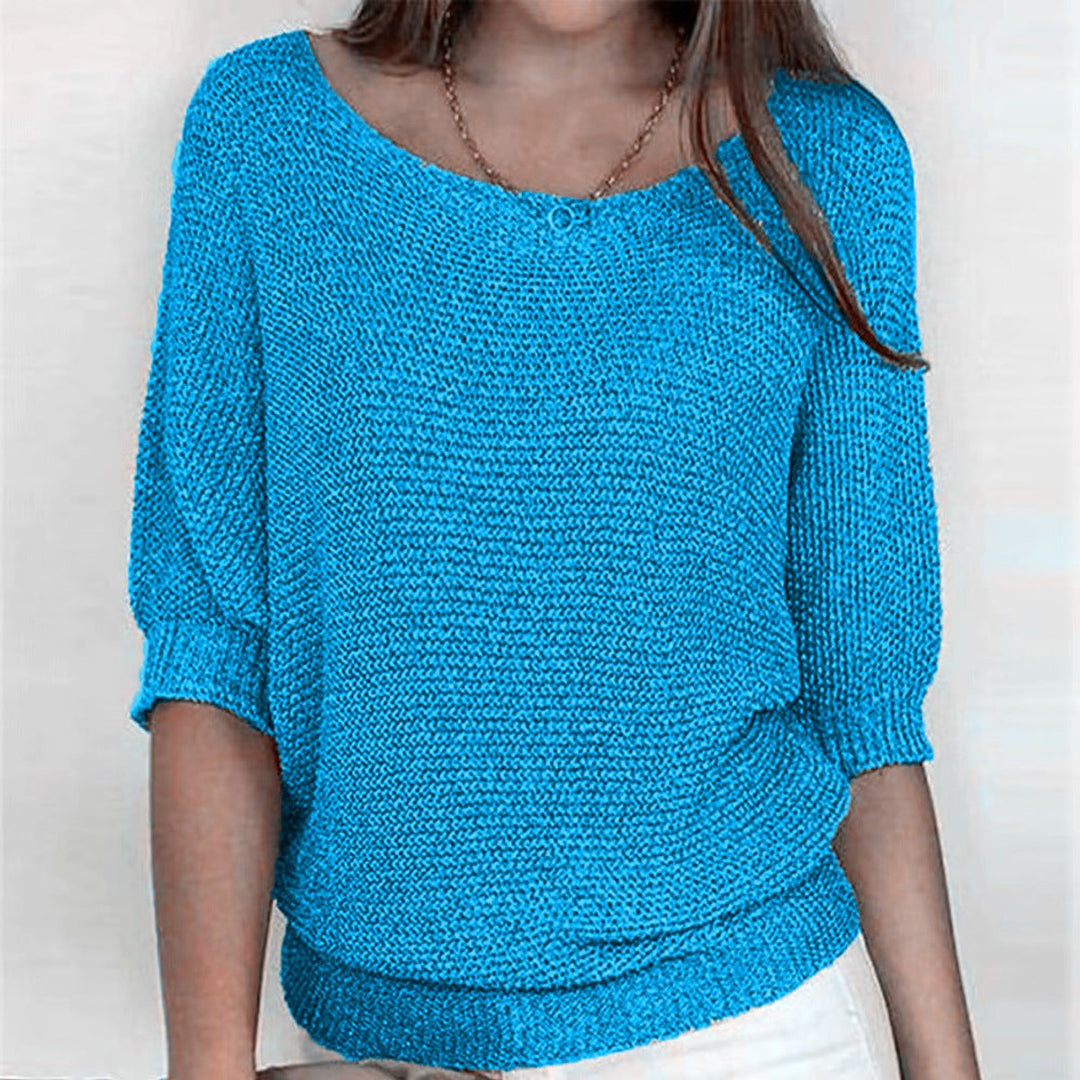 Women's Relaxed Batwing-Sleeve Knit Pullover Sweater - Light Blue