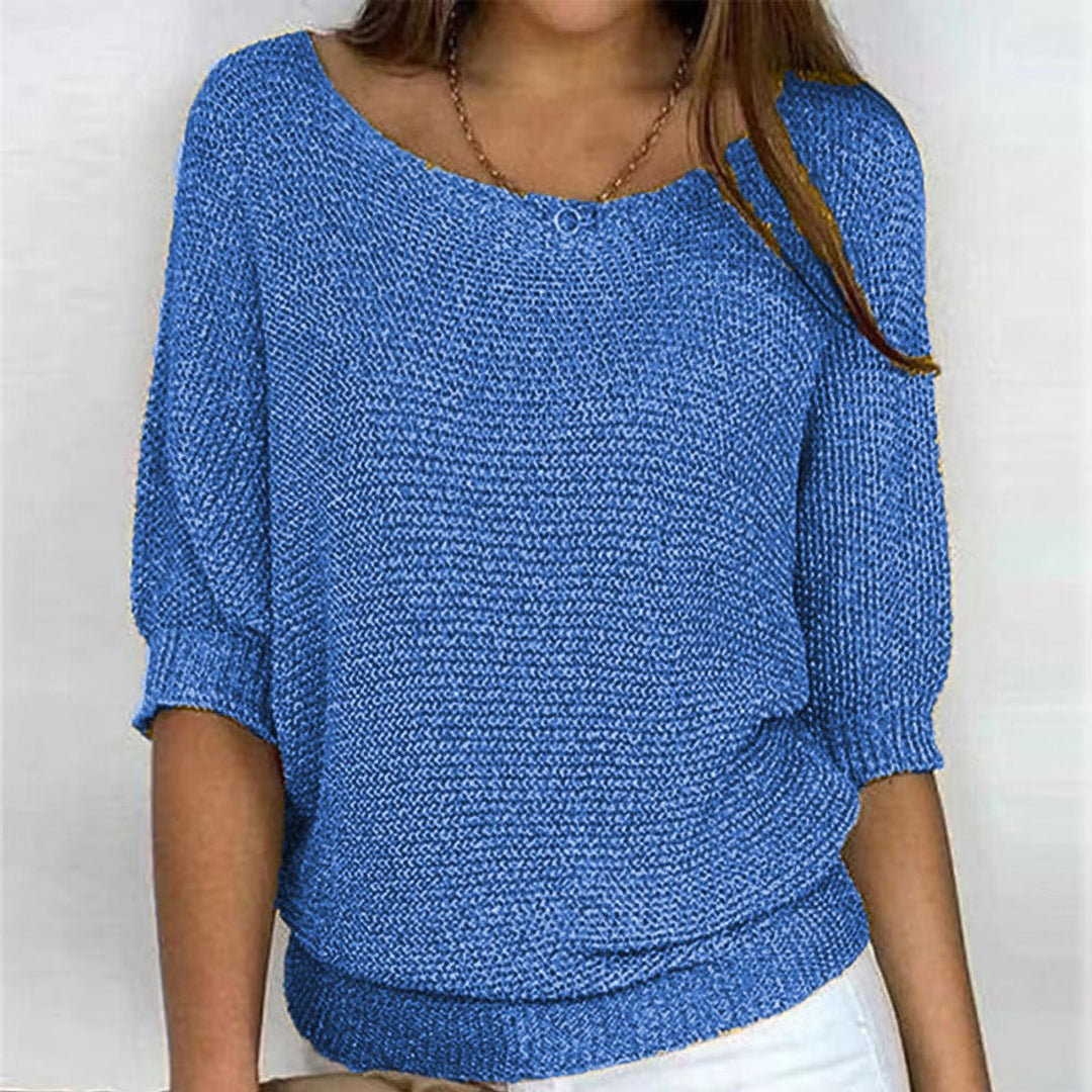 Women's Relaxed Batwing-Sleeve Knit Pullover Sweater - Blue