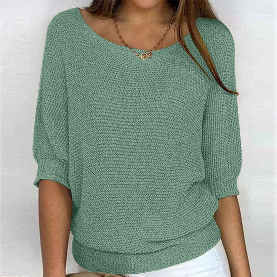 Women's Relaxed Batwing-Sleeve Knit Pullover Sweater - Dark Green