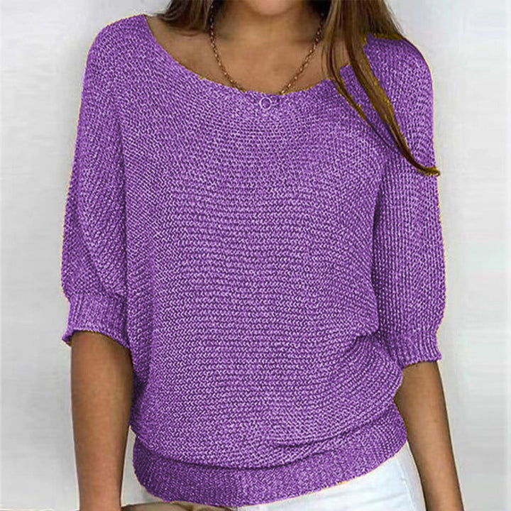 Women's Relaxed Batwing-Sleeve Knit Pullover Sweater - Purple