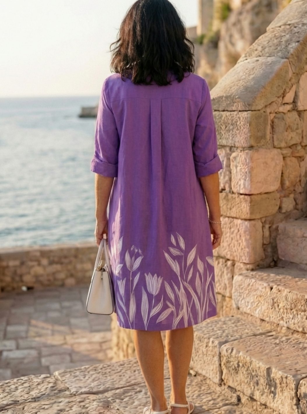 Women's Relaxed-Fit Botanical Print Collared Midi Shirtdress