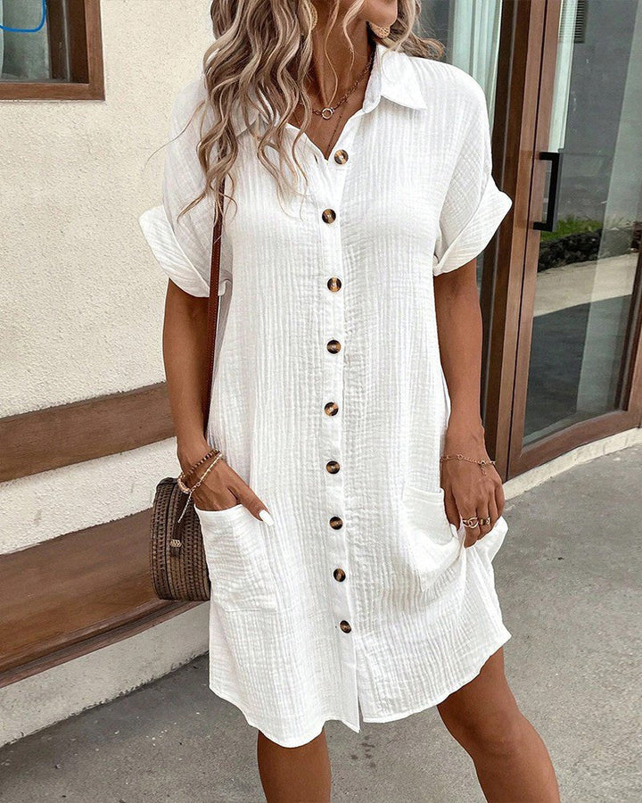 Ava | Women's Short Sleeve Button-Down Patch Pocket Shirt Dress