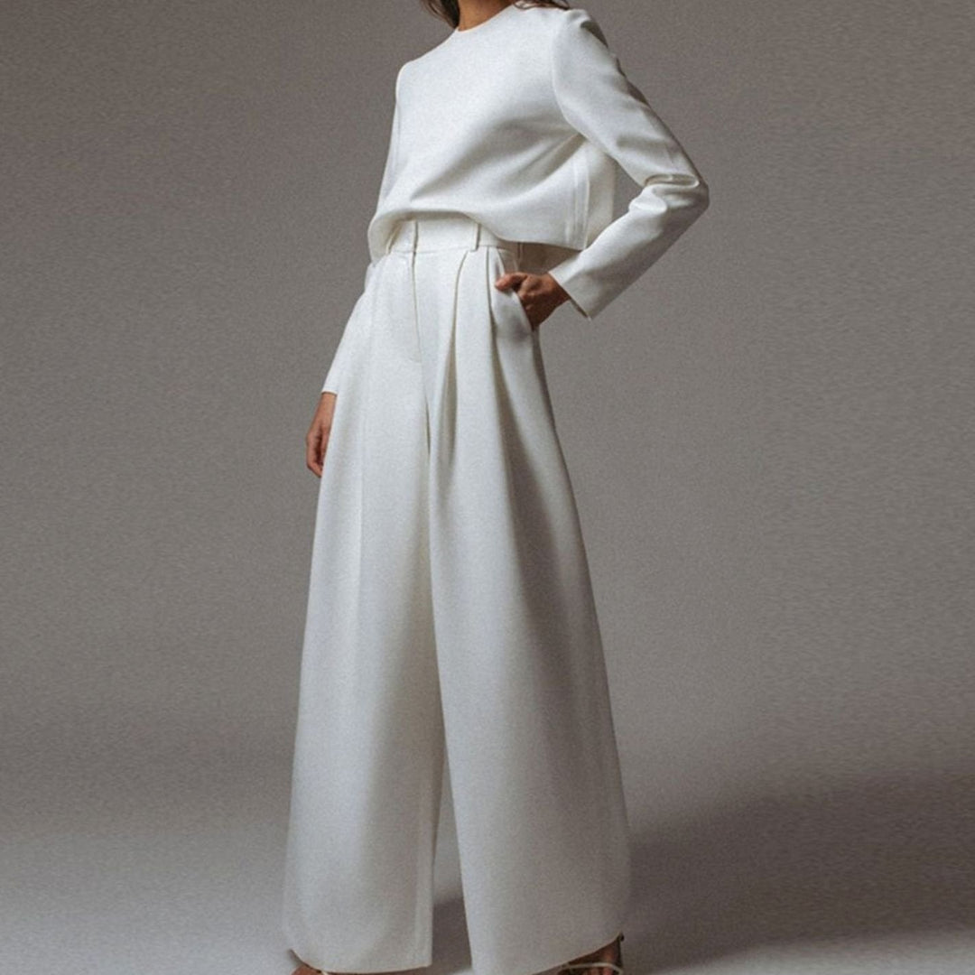 Women's Relaxed Fit Cropped Top Wide-Leg Pants Outfit Set