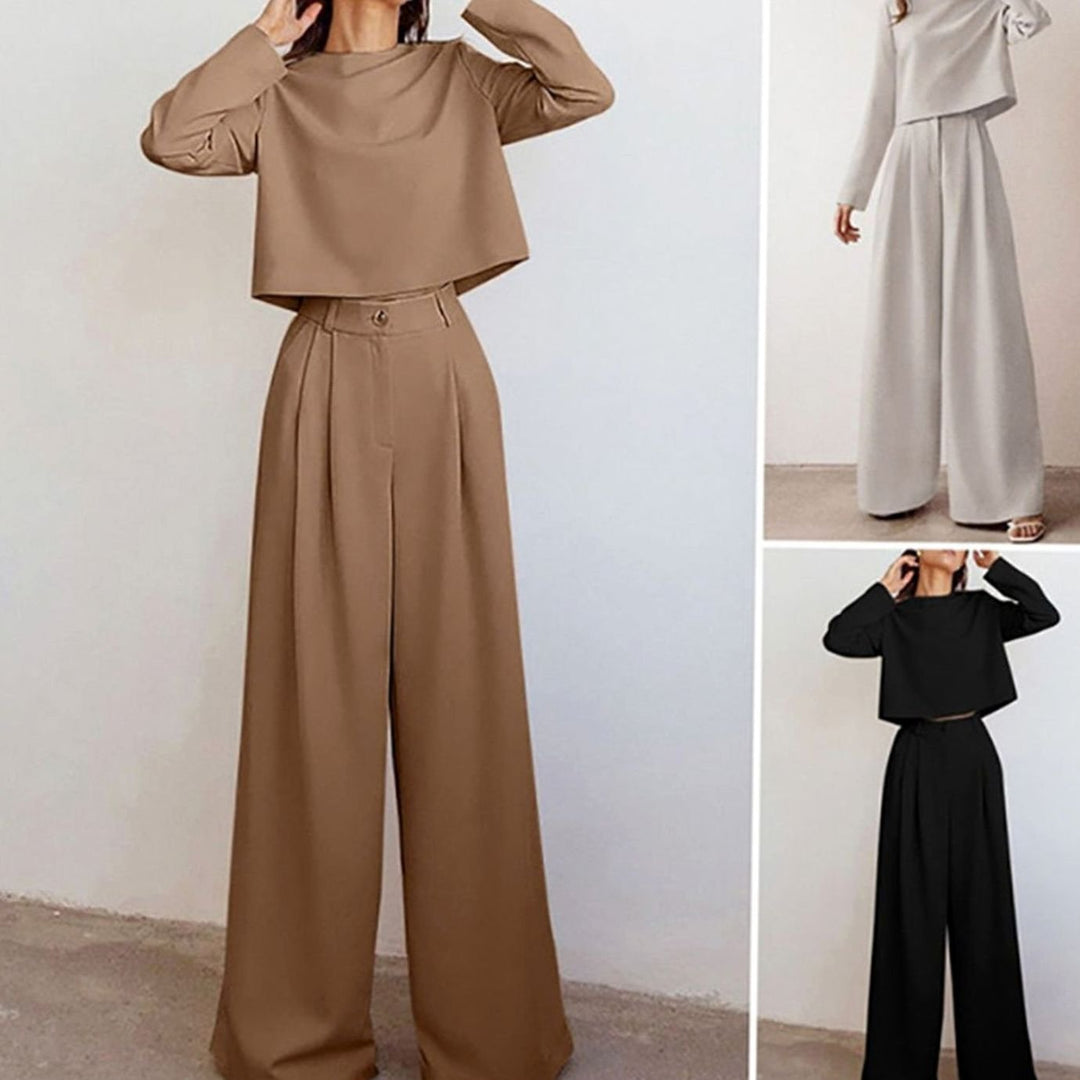 Women's Relaxed Fit Cropped Top Wide-Leg Pants Outfit Set
