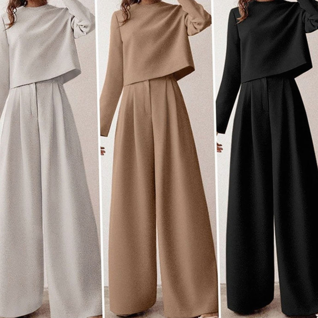 Women's Relaxed Fit Cropped Top Wide-Leg Pants Outfit Set