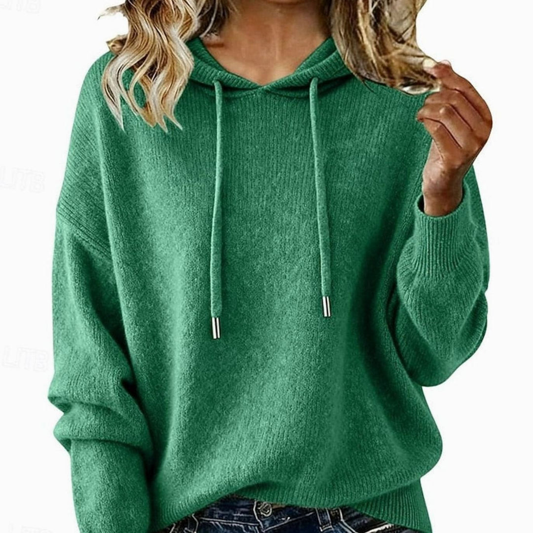 Women's Relaxed-Fit Drawstring Hooded Knit Sweater, Green - Green