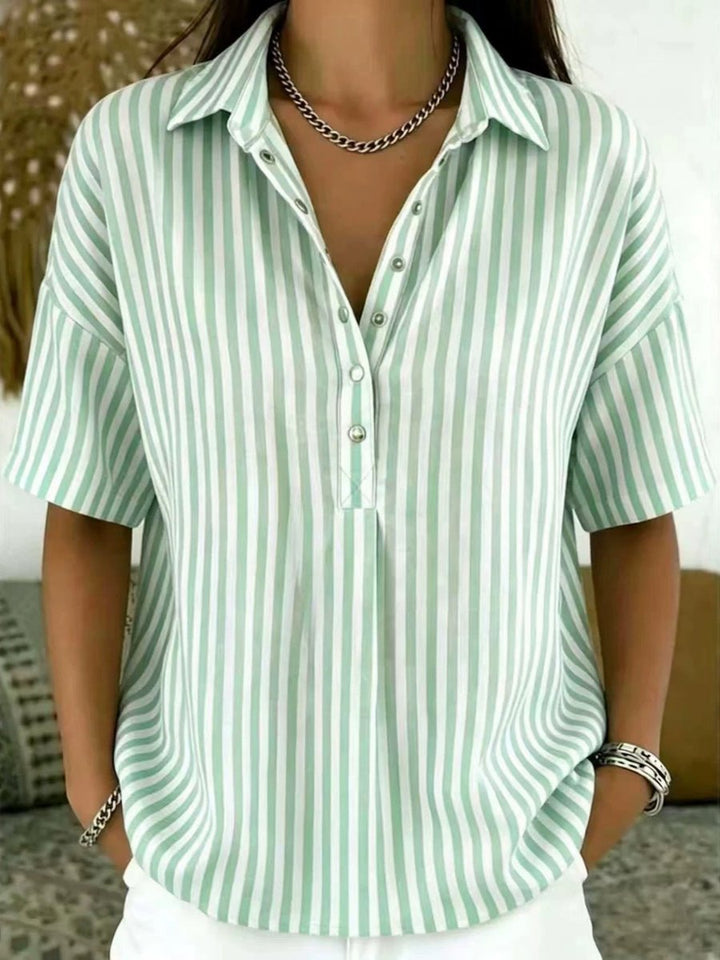 Ivy | Women's Relaxed-Fit Striped Snap Placket Collared Blouse