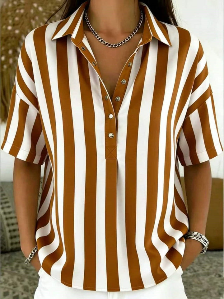 Ivy | Women's Relaxed-Fit Striped Snap Placket Collared Blouse