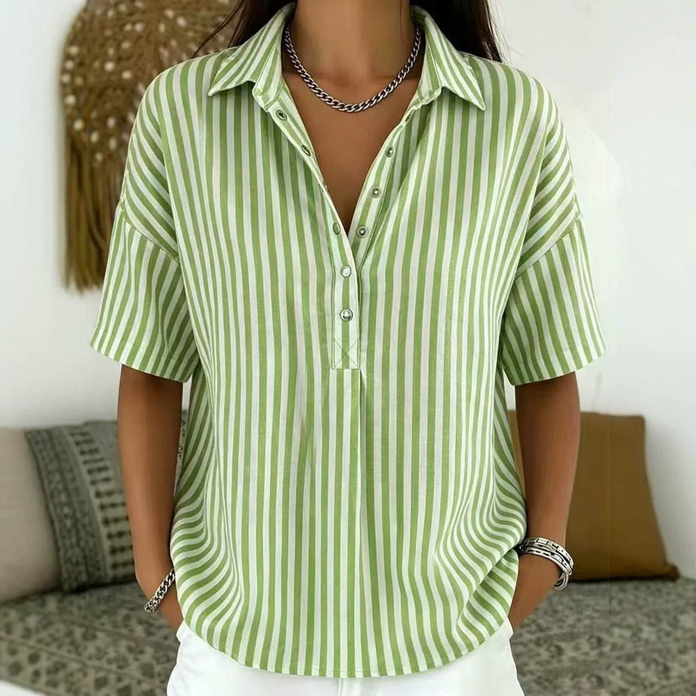 Ivy | Women's Relaxed-Fit Striped Snap Placket Collared Blouse