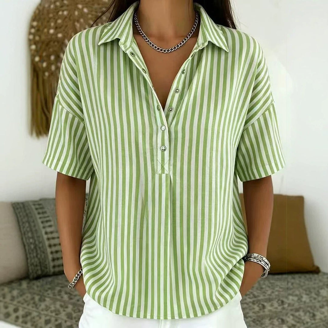 Ivy | Women's Relaxed-Fit Striped Snap Placket Collared Blouse