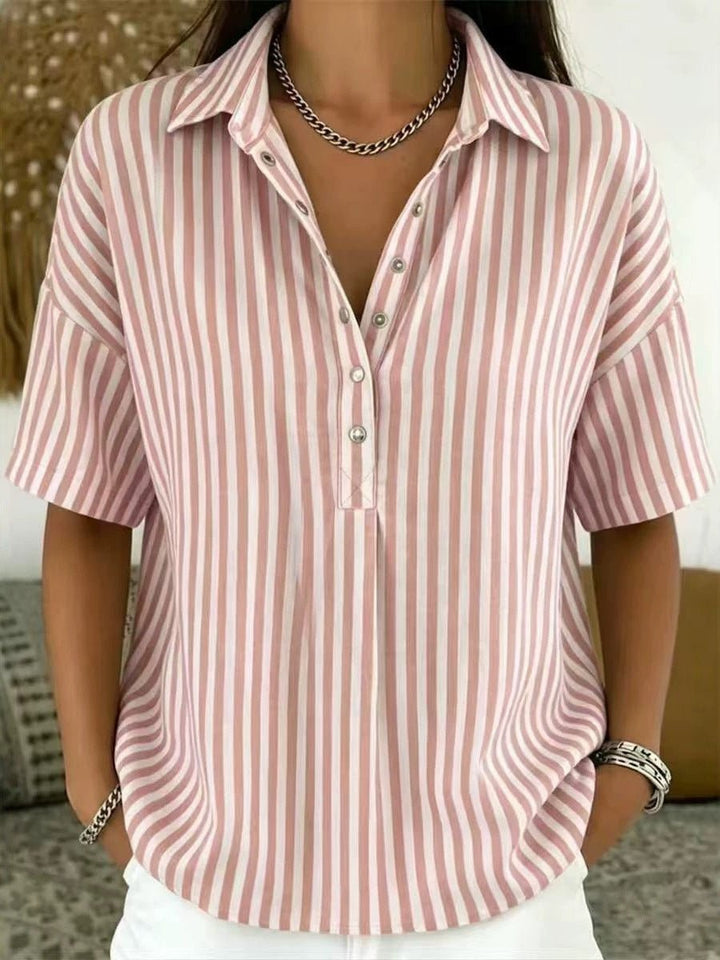 Ivy | Women's Relaxed-Fit Striped Snap Placket Collared Blouse