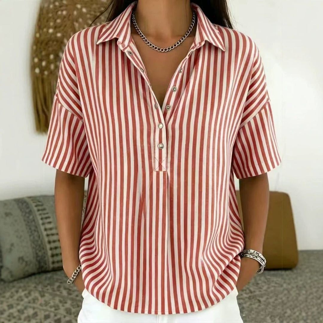 Ivy | Women's Relaxed-Fit Striped Snap Placket Collared Blouse
