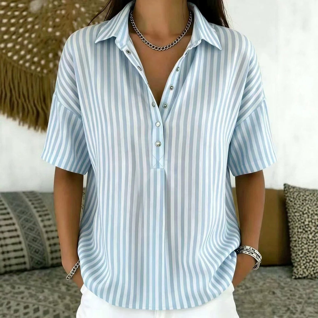 Ivy | Women's Relaxed-Fit Striped Snap Placket Collared Blouse