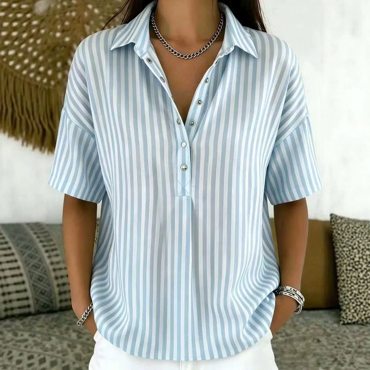 Ivy | Women's Relaxed-Fit Striped Snap Placket Collared Blouse