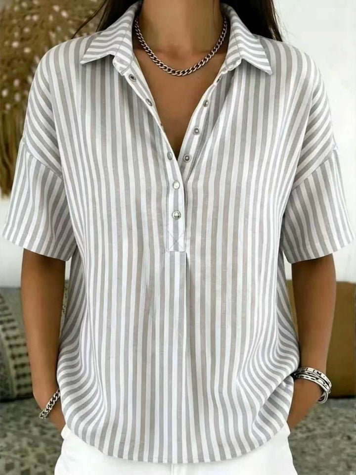 Ivy | Women's Relaxed-Fit Striped Snap Placket Collared Blouse