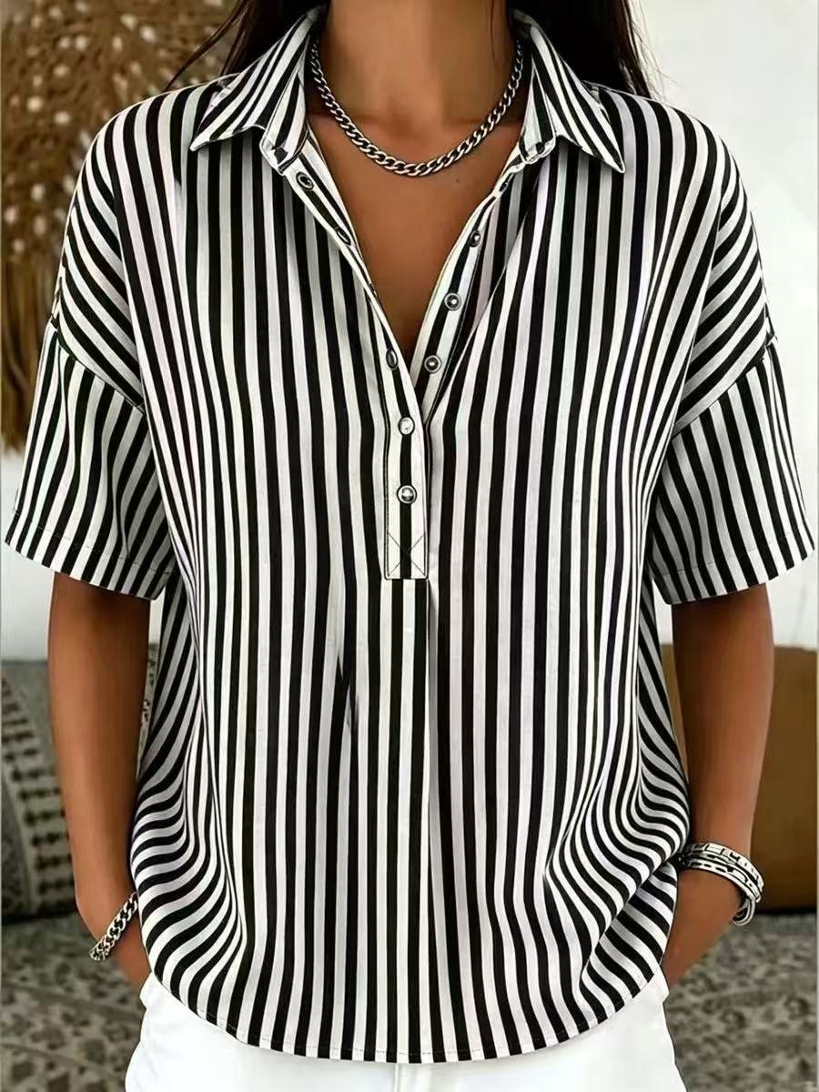 Ivy | Women's Relaxed-Fit Striped Snap Placket Collared Blouse