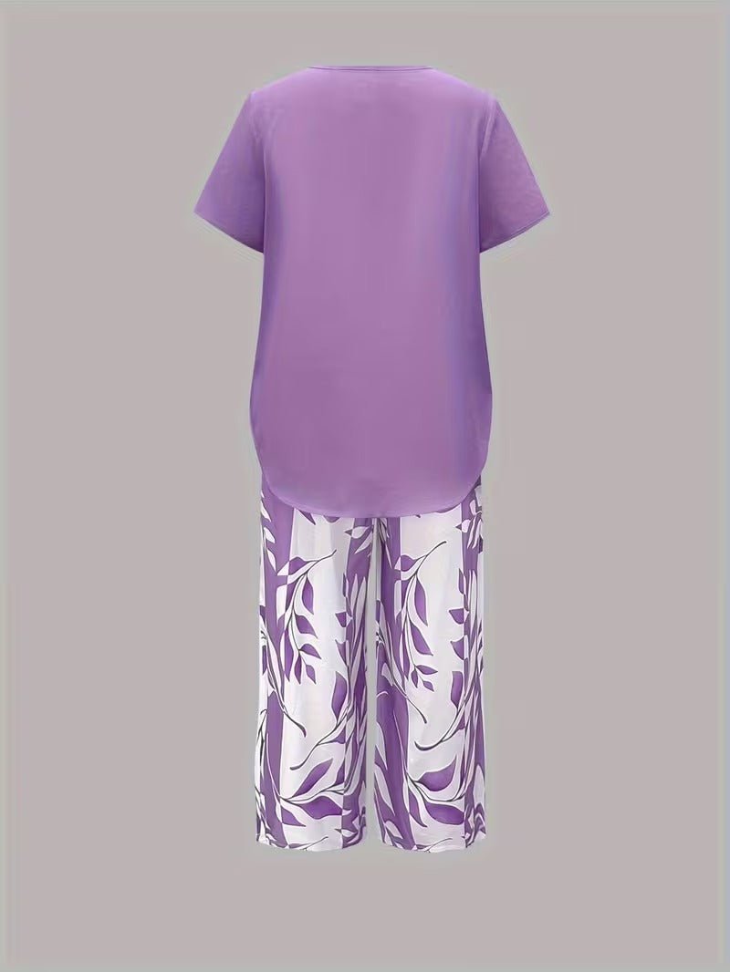 Evie | Women's Short Sleeve Layered Top Leaf Print Co-ord Set