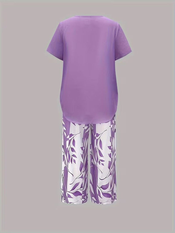 Evie | Women's Short Sleeve Layered Top Leaf Print Co-ord Set