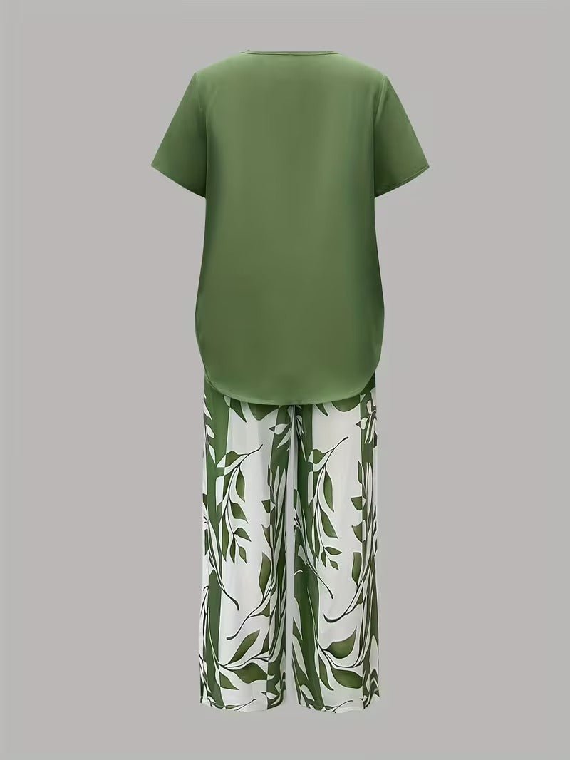 Evie | Women's Short Sleeve Layered Top Leaf Print Co-ord Set