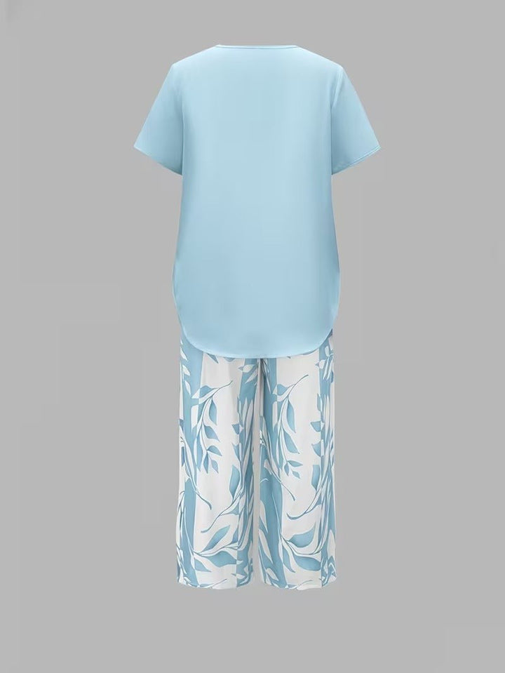 Evie | Women's Short Sleeve Layered Top Leaf Print Co-ord Set