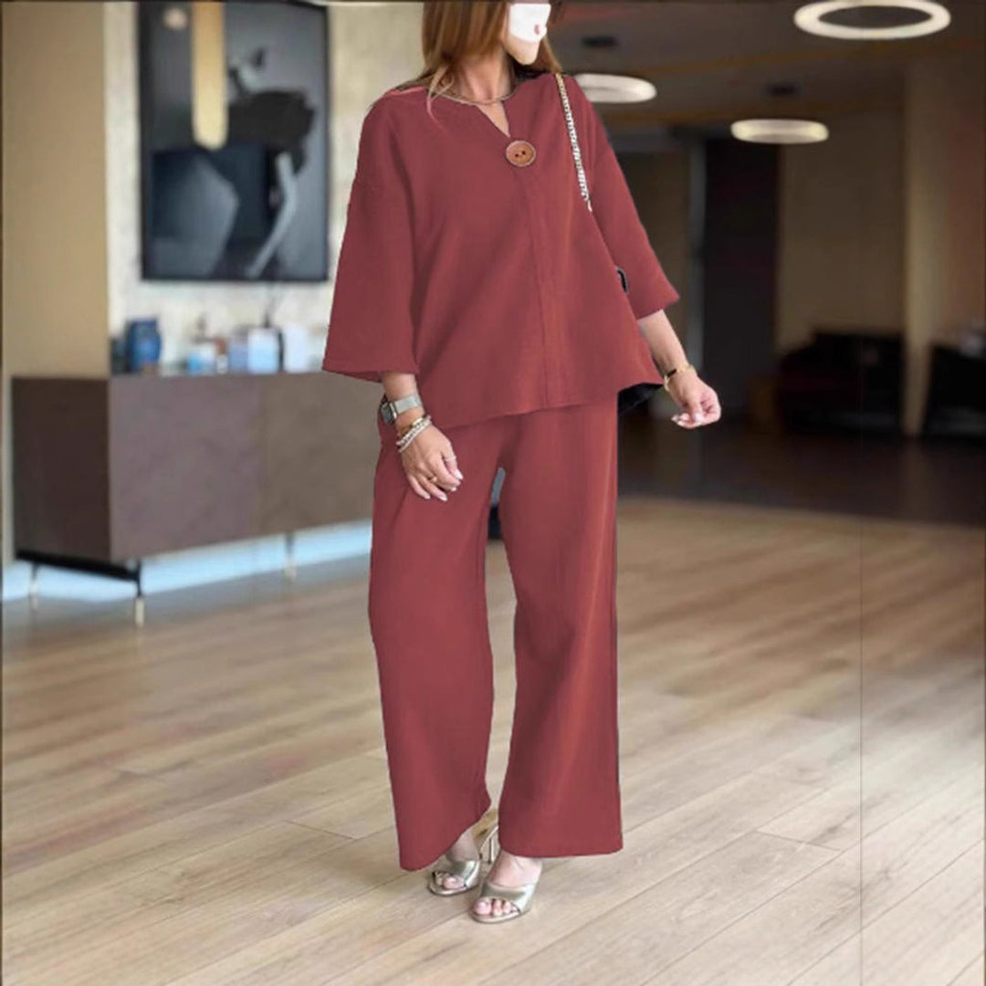 Millie | Women's Linen Three-Quarter Sleeve Wide-Leg Co-ord Set