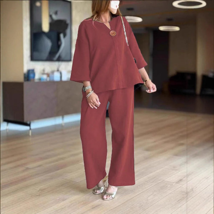 Millie | Women's Linen Three-Quarter Sleeve Wide-Leg Co-ord Set