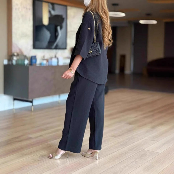 Millie | Women's Linen Three-Quarter Sleeve Wide-Leg Co-ord Set