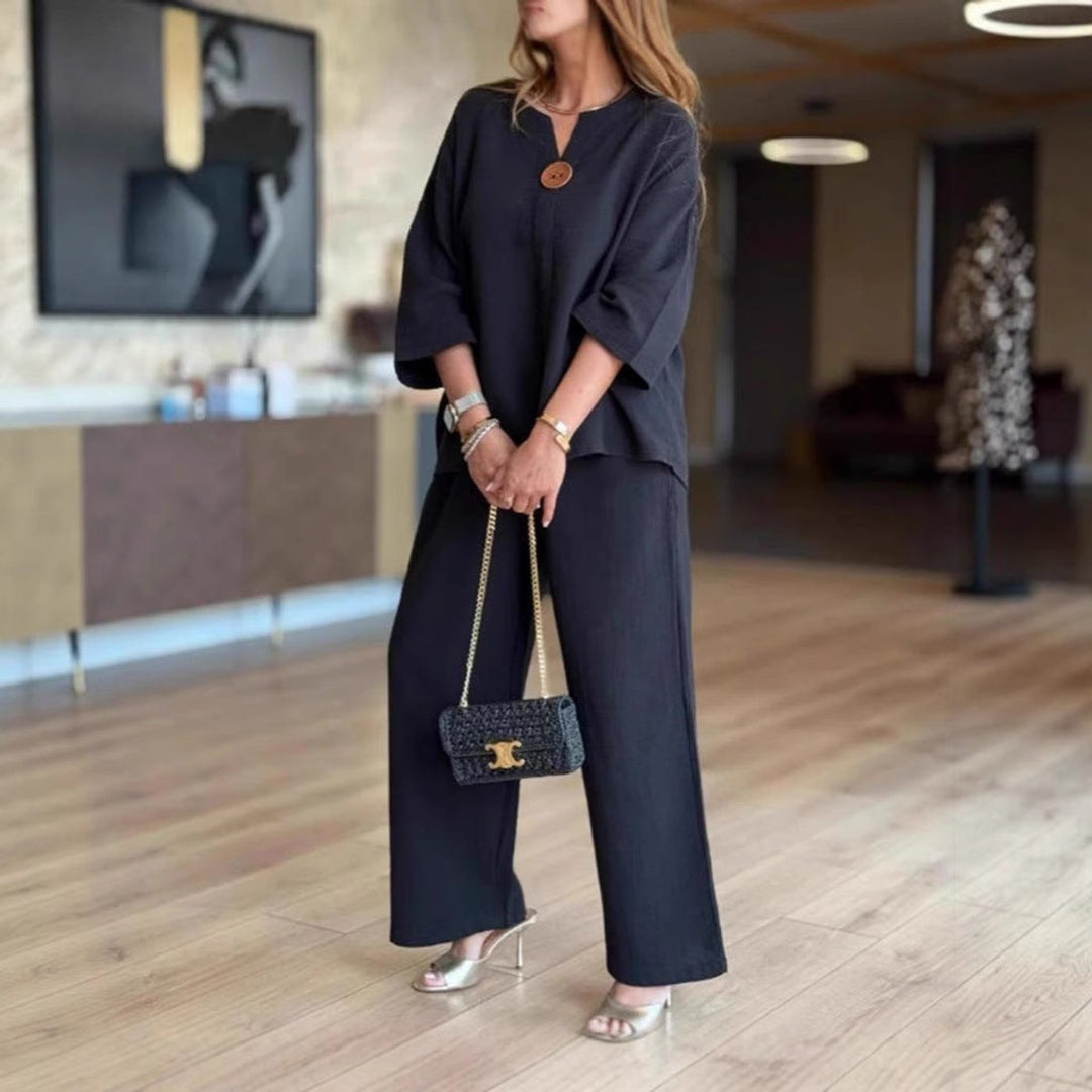 Millie | Women's Linen Three-Quarter Sleeve Wide-Leg Co-ord Set