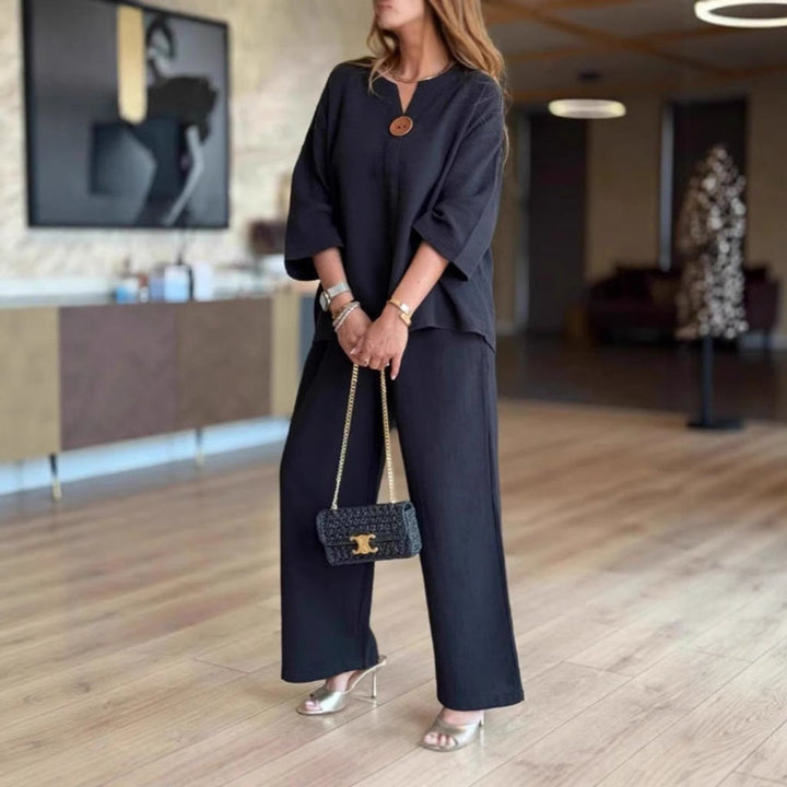 Millie | Women's Linen Three-Quarter Sleeve Wide-Leg Co-ord Set