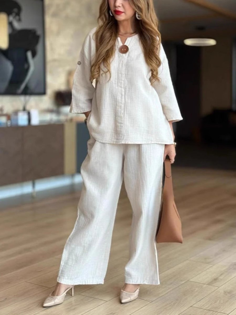 Millie | Women's Linen Three-Quarter Sleeve Wide-Leg Co-ord Set