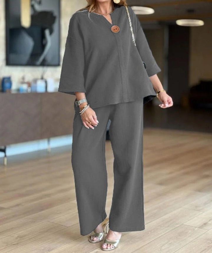 Millie | Women's Linen Three-Quarter Sleeve Wide-Leg Co-ord Set